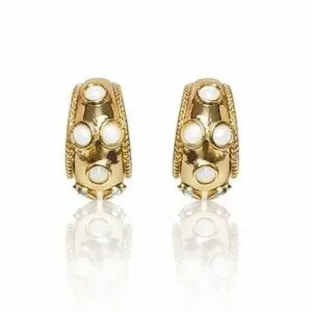 Gold White Accent Huggie Earrings